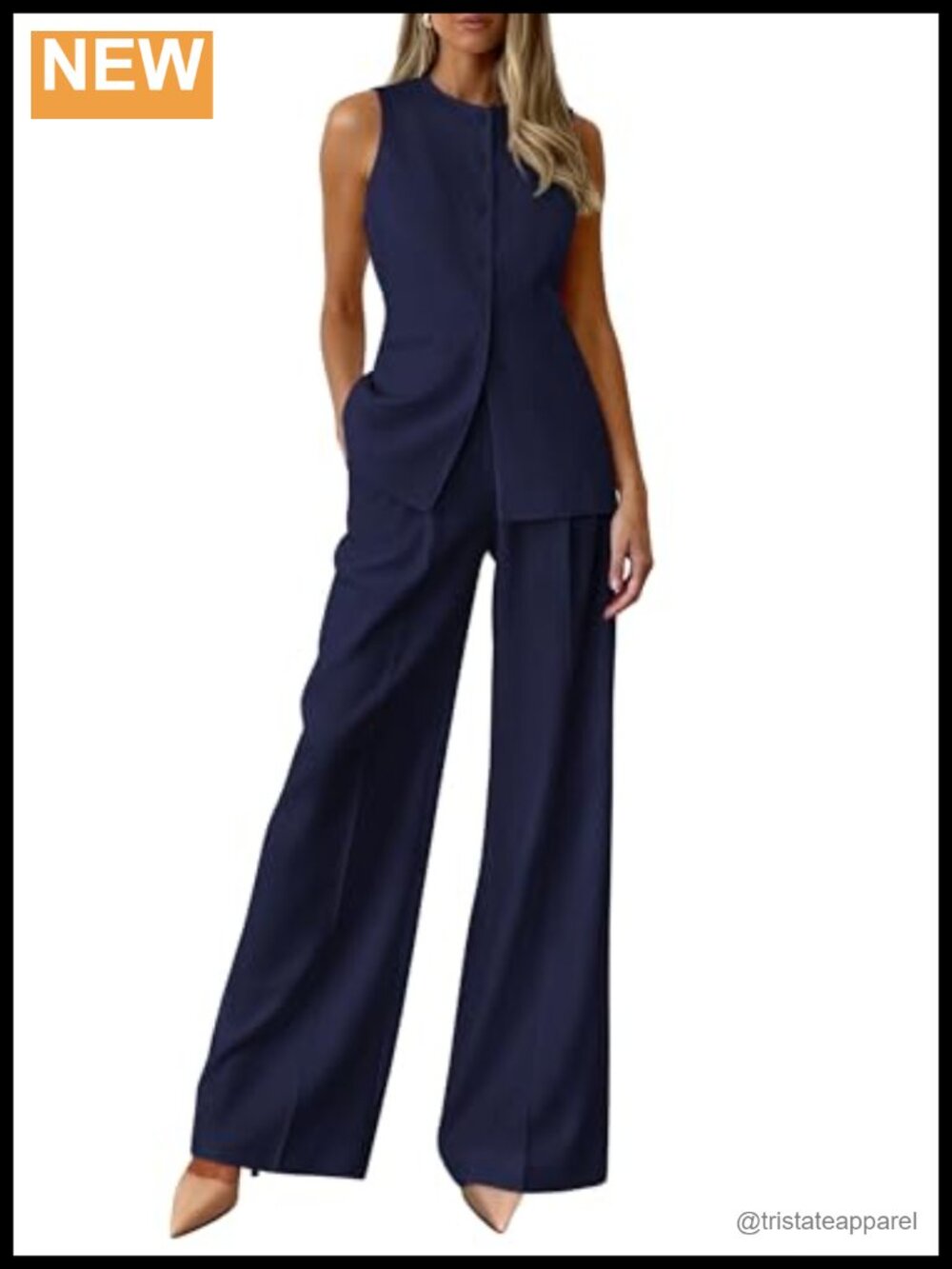 Sleeveless Vest & Wide Leg Pants Set Business Casual Pantsuit